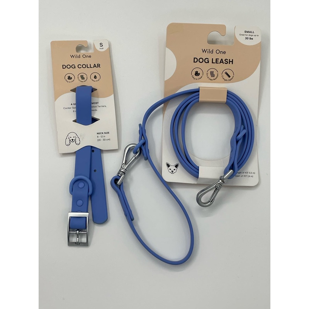 Wild One Adjustable Waterproof Flex Nylon Leash and collar (Blue/Small)